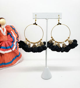 Gold Hoops with Flower Dangles