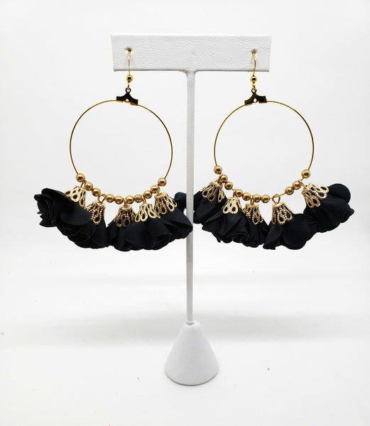 Gold Hoops with Flower Dangles
