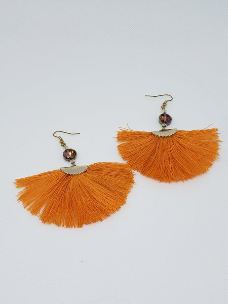 Orange Tassel Fan Earrings