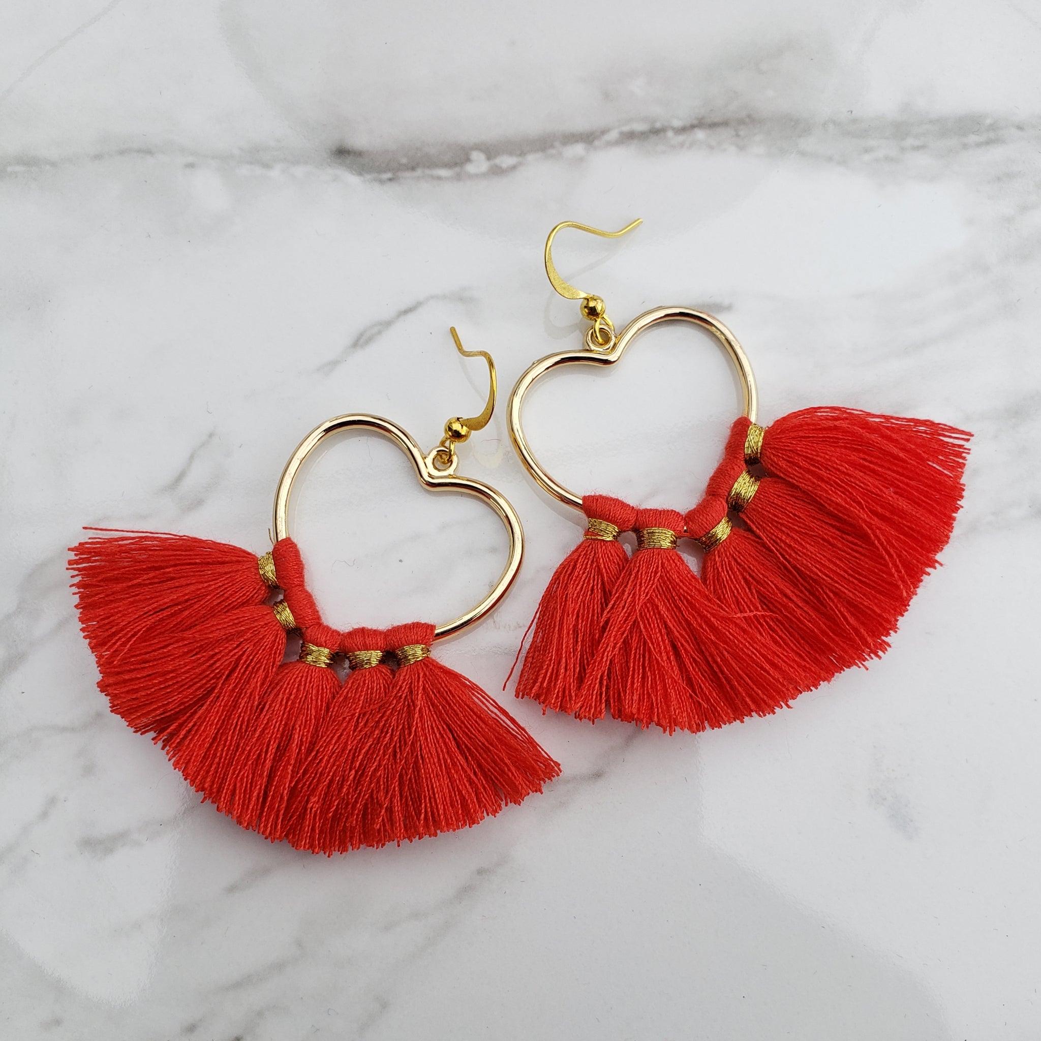 Red Tassels Hearts Earrings