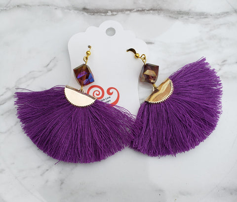Purple Fan Tassel Earrings