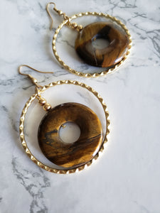 Tigereye Circle Hoop Earrings
