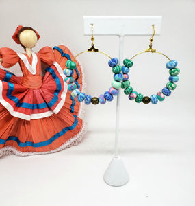 Gold Hoops with Painted Beads