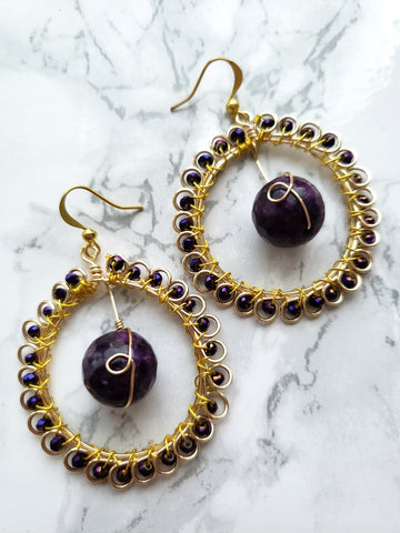 Purple and Gold Swirl Earrings