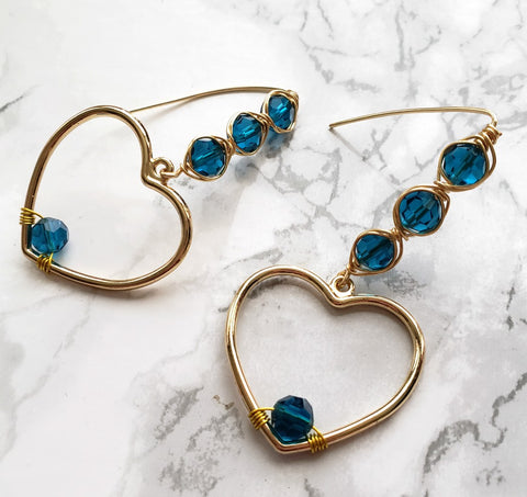 Teal Heart Dangle Earrings