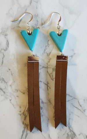 Turquoise and Leather Earrings