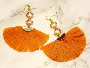 Orange Tassel Fan Earrings with Cross
